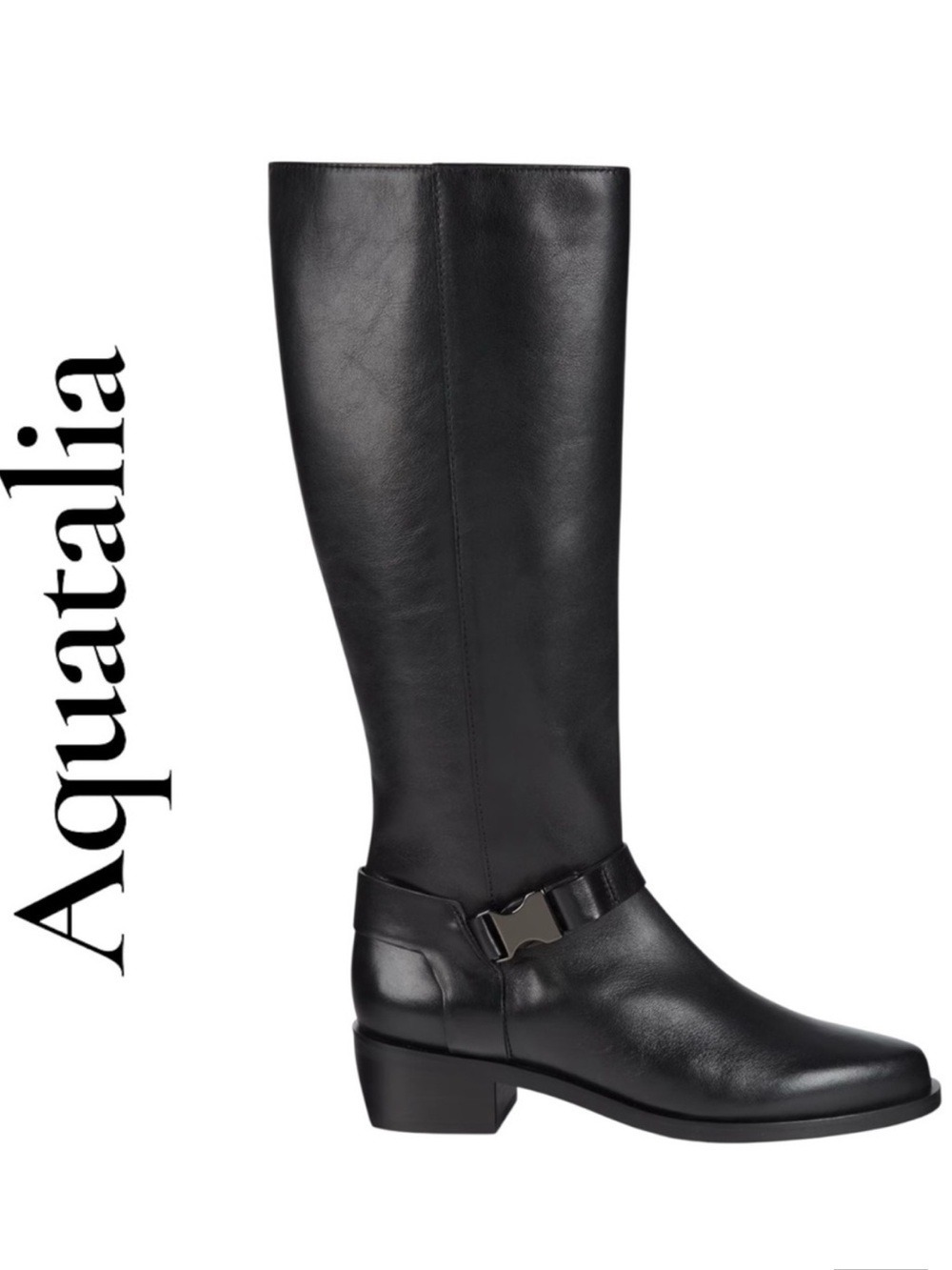Aquatalia Graciela Black Leather Knee-High Boots, Size 9, Italy. New without box - Picture 1 of 16